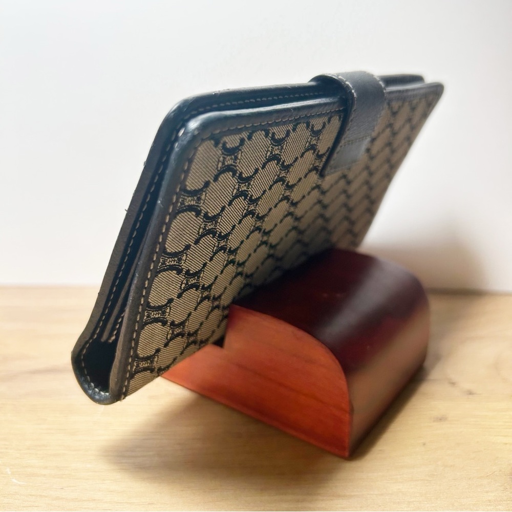 Celine Vintage Macadam Canvas Long Bi-fold Wallet in black with leather trim EUC - Picture 5 of 12